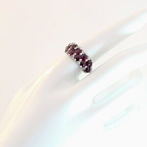Sterling Silver Band Ring With Cushion Checkerboard Cut Rhodolite Garnet Size 9